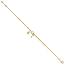 Load image into Gallery viewer, 14K Yellow Gold Polished and Diamond-cut Heart Lock and Key with .5in ext. Bracelet
