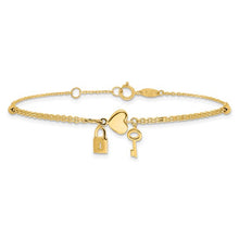 Load image into Gallery viewer, 14K Yellow Gold Polished and Diamond-cut Heart Lock and Key with .5in ext. Bracelet
