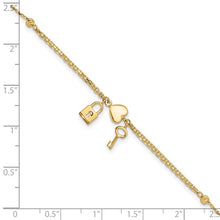 Load image into Gallery viewer, 14K Yellow Gold Polished and Diamond-cut Heart Lock and Key with .5in ext. Bracelet
