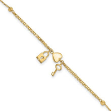 Load image into Gallery viewer, 14K Yellow Gold Polished and Diamond-cut Heart Lock and Key with .5in ext. Bracelet
