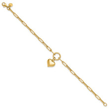 Load image into Gallery viewer, 14K Yellow Gold Polished Puff Heart Paper Clip Link 7.25&quot; Bracelet
