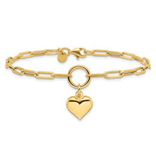 Load image into Gallery viewer, 14K Yellow Gold Polished Puff Heart Paper Clip Link 7.25&quot; Bracelet
