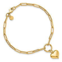 Load image into Gallery viewer, 14K Yellow Gold Polished Puff Heart Paper Clip Link 7.25&quot; Bracelet
