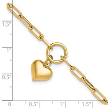 Load image into Gallery viewer, 14K Yellow Gold Polished Puff Heart Paper Clip Link 7.25&quot; Bracelet
