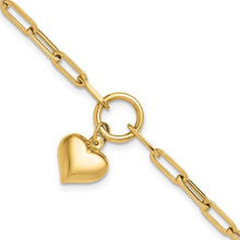 Load image into Gallery viewer, 14K Yellow Gold Polished Puff Heart Paper Clip Link 7.25&quot; Bracelet
