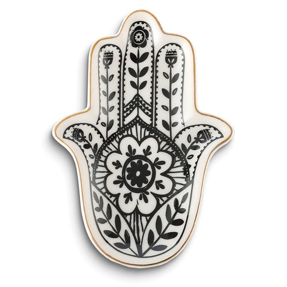 Black and White Hamsa Ceramic Trinket Dish