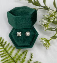 Load image into Gallery viewer, Sterling Silver Cultured Freshwater Pearl &amp; .08cttw Natural Diamond Halo-Style Earrings
