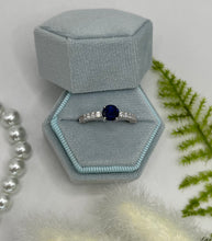 Load image into Gallery viewer, Sterling Silver Polished Rhodium-plated Cr. Blue Spinel and CZ Ring, Size 7
