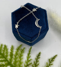 Load image into Gallery viewer, Sterling Silver Rhodium-Plated Stars and Moon with 2in Ext. Necklace
