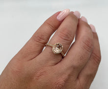 Load image into Gallery viewer, 14k Rose Gold 1ct Oval Morganite &amp; 0.20cttw Natural Diamond Halo Engagement Ring, Size 7
