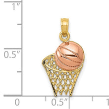 Load image into Gallery viewer, 14k Two-tone Basketball Hoop with Ball Pendant
