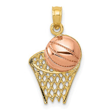 Load image into Gallery viewer, 14k Two-tone Basketball Hoop with Ball Pendant
