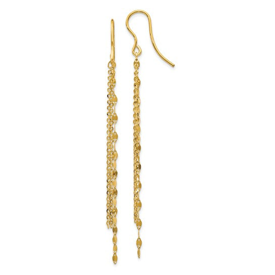 14K Yellow Gold Polished Tassel Dangle Shephard Hook Earrings