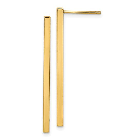 14K Yellow Gold Polished Post Dangle Bar Earrings