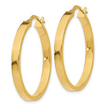 Load image into Gallery viewer, 14k Yellow Gold Diamond Cut Edge Large 3mm Polished Hoop Earrings
