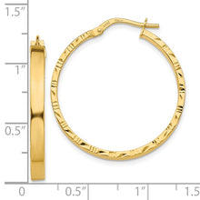 Load image into Gallery viewer, 14k Yellow Gold Diamond Cut Edge Large 3mm Polished Hoop Earrings
