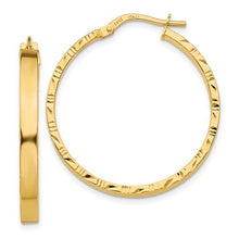 Load image into Gallery viewer, 14k Yellow Gold Diamond Cut Edge Large 3mm Polished Hoop Earrings
