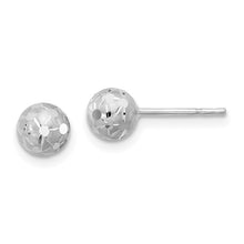 Load image into Gallery viewer, 14K White Gold Polished/Satin and Diamond-cut Ball Post Earrings
