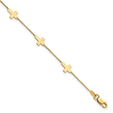 Load image into Gallery viewer, 14k Yellow Gold Polished Cross 7.5&quot; Bracelet
