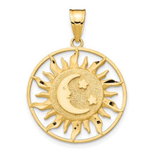 Load image into Gallery viewer, 14k Yellow Gold Diamond-cut Sun with Moon and Stars Charm
