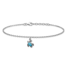 Load image into Gallery viewer, Sterling Silver Rhodium-Plated Preciosa Crystal Turtle 9 +1in Anklet
