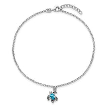 Load image into Gallery viewer, Sterling Silver Rhodium-Plated Preciosa Crystal Turtle 9 +1in Anklet
