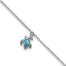 Load image into Gallery viewer, Sterling Silver Rhodium-Plated Preciosa Crystal Turtle 9 +1in Anklet
