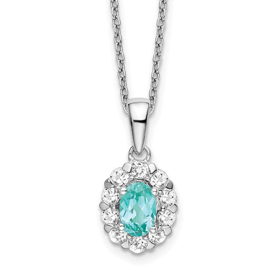 14K White Gold Lab Grown Diamond and Lab Created Paraiba Pendant 18