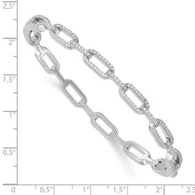 Load image into Gallery viewer, Sterling Silver Rhodium-plated CZ Hinged Paperclip Link Bangle
