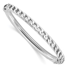 Load image into Gallery viewer, Sterling Silver Polished Rhodium-plated Textured Link Hinged Bangle Bracelet
