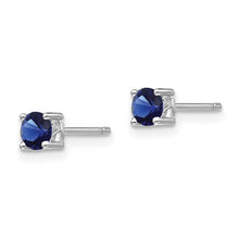 Load image into Gallery viewer, Sterling Silver Rhodium-plated 4mm Round Created Sapphire Post Earrings
