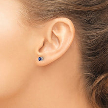 Load image into Gallery viewer, Sterling Silver Rhodium-plated 4mm Round Created Sapphire Post Earrings
