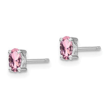 Load image into Gallery viewer, Sterling Silver Rhodium-plated Oval Created Pink Sapphire Post Earrings
