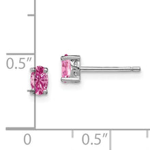 Load image into Gallery viewer, Sterling Silver Rhodium-plated Oval Created Pink Sapphire Post Earrings
