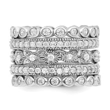 Load image into Gallery viewer, Sterling Silver Rhodium-plated Brilliant-cut CZ 5 Piece Eternity Ring Set, Sizes 6-8
