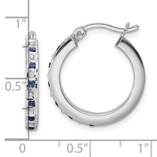 Load image into Gallery viewer, Sterling Silver Platinum-plated Diamond &amp; Sapphire Hoop Earrings
