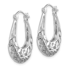 Load image into Gallery viewer, Sterling Silver Rhodium-plated Polished Leaves Oval Hoop Earrings
