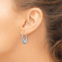 Load image into Gallery viewer, Sterling Silver Rhodium-plated Polished Leaves Oval Hoop Earrings
