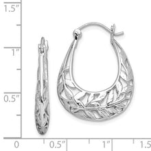 Load image into Gallery viewer, Sterling Silver Rhodium-plated Polished Leaves Oval Hoop Earrings
