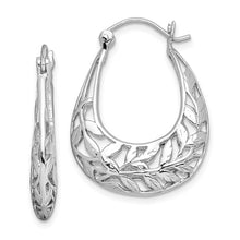 Load image into Gallery viewer, Sterling Silver Rhodium-plated Polished Leaves Oval Hoop Earrings
