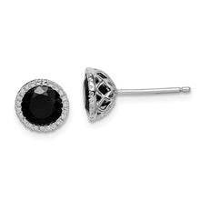 Load image into Gallery viewer, Sterling Silver Rhodium-plated Black Sapphire and Diamond Post Earrings

