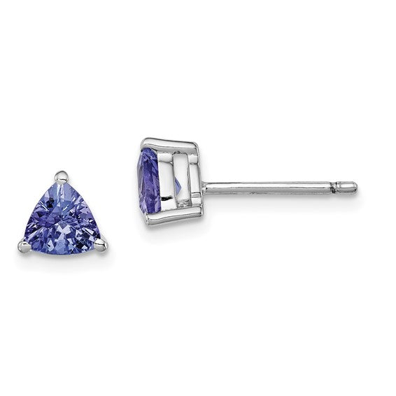 Sterling Silver Rhodium-plated Trillion Tanzanite Post Earrings