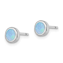 Load image into Gallery viewer, Sterling Silver Rhodium-plated Polished Blue Created Opal Round Stud Earrings
