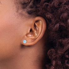 Load image into Gallery viewer, Sterling Silver Rhodium-plated Polished Blue Created Opal Round Stud Earrings
