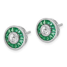 Load image into Gallery viewer, Sterling Silver Rhodium-plated Synthetic Blue OR Green Spinel and CZ Earrings
