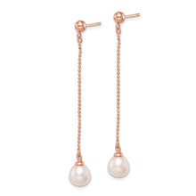 Load image into Gallery viewer, Sterling Silver Rose-tone 18k Flash-plated 7-8mm Drop FWC Pearl Earrings
