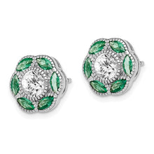 Load image into Gallery viewer, Sterling Silver Rhodium-plated Lab Created Green Spinel &amp; CZ Earrings
