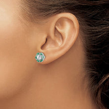 Load image into Gallery viewer, Sterling Silver Rhodium-plated Lab Created Green Spinel &amp; CZ Earrings
