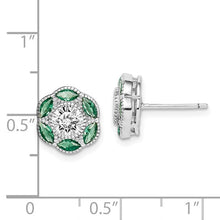 Load image into Gallery viewer, Sterling Silver Rhodium-plated Lab Created Green Spinel &amp; CZ Earrings
