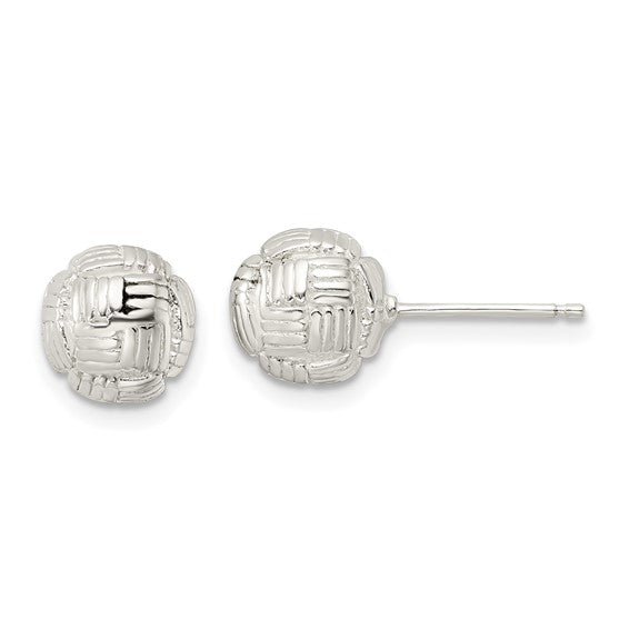 Sterling Silver Polished Basket Weave Ball Post Earrings